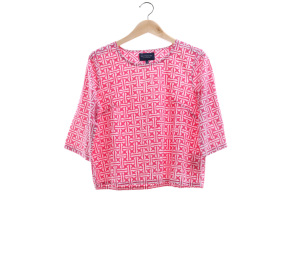 Cotton Ink Patterned Off White Pink Blouse