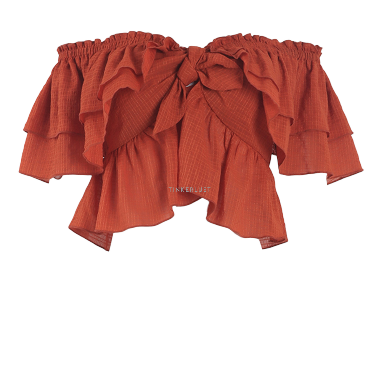 pakaian atasan blouse Zara Burnt Orange Off Shoulder Cropped