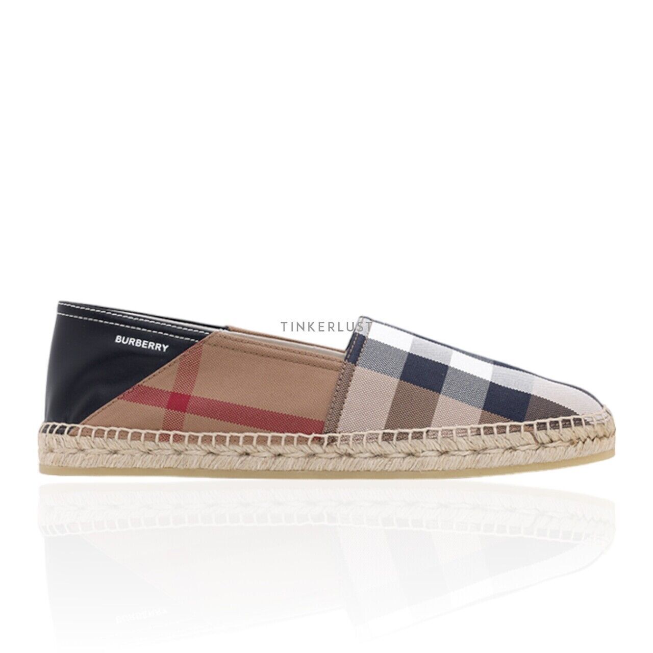 sepatu sneakers Burberry Men Alport Cotton Checked Slip On Espadrilles in Birch Brown Tinkerlust