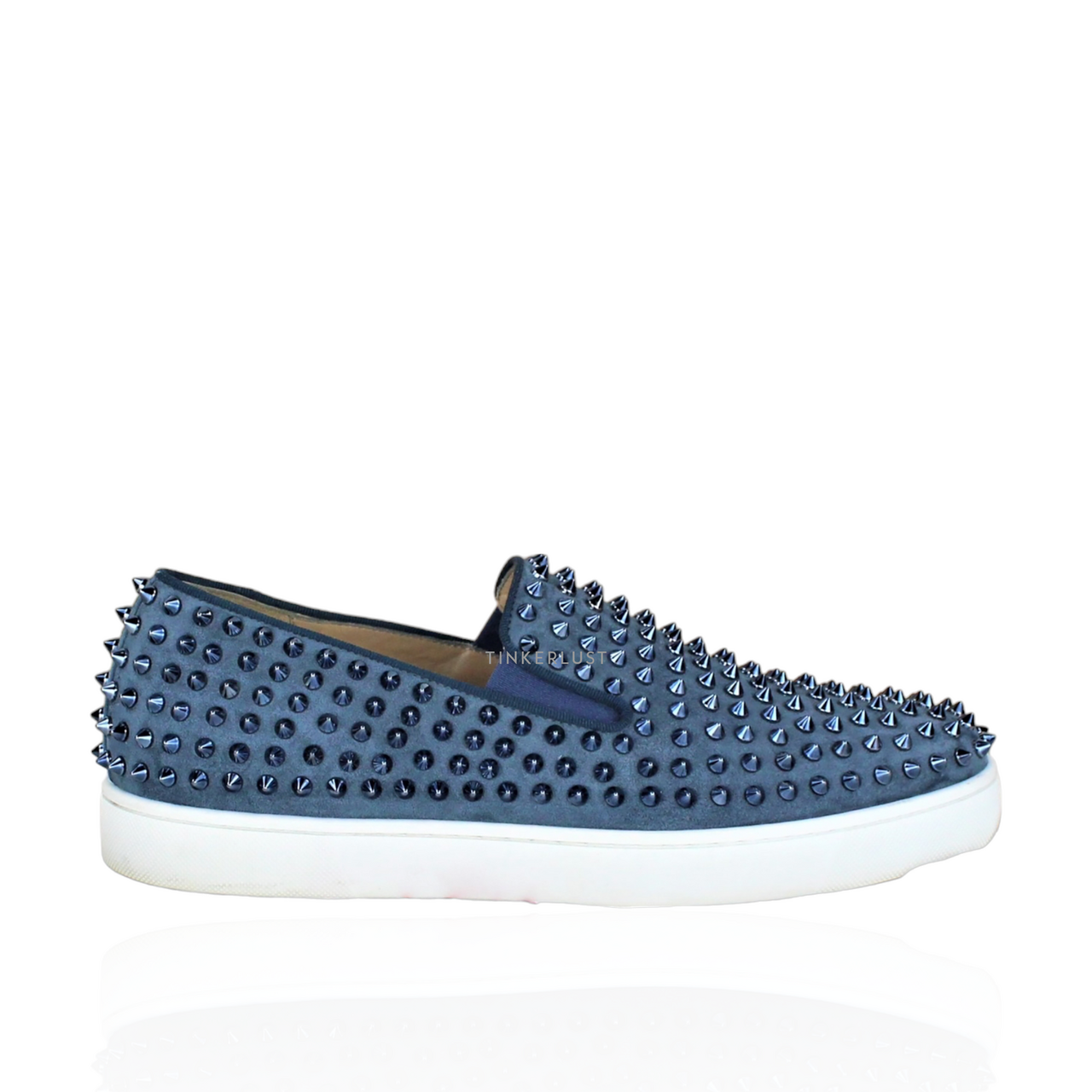 sepatu sneakers Christian Louboutin Rollerboat Suede Blue Slip On 