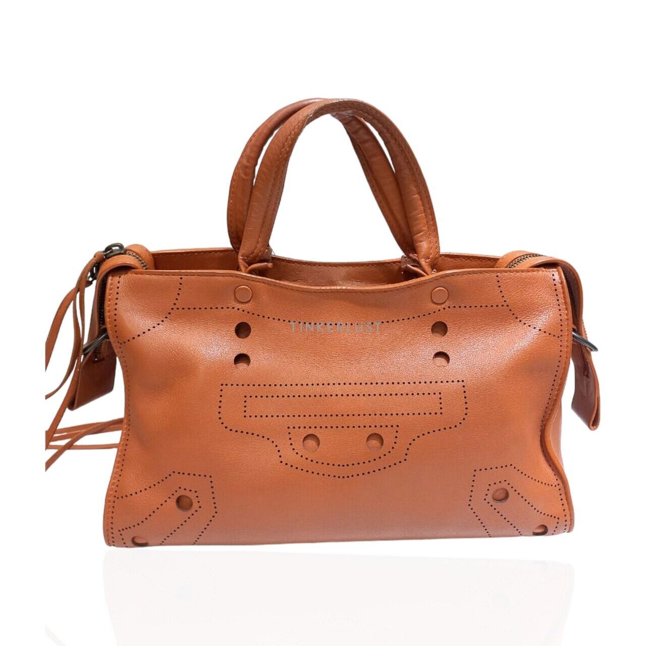 tas satchel Balenciaga City Small Blackout Leather Maroon Fauve Satchel Tinkerlust