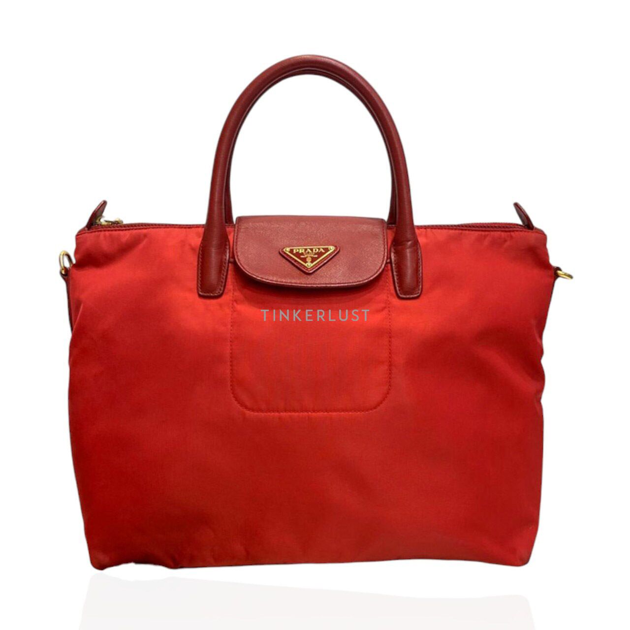 tas satchel Prada Tessuto Nylon Red Satchel Tinkerlust