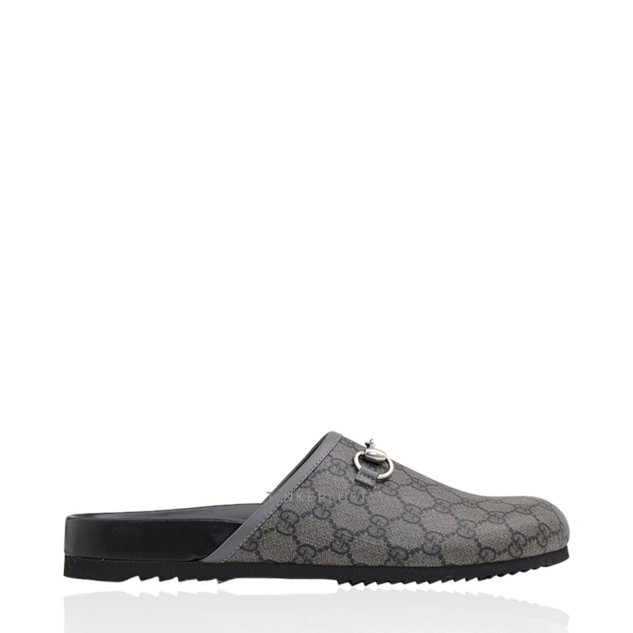sepatu sandals Gucci Men GG Supreme Mules in Grey/Black with