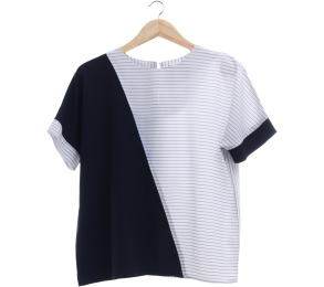 Skiia Dark Blue And White Striped Blouse