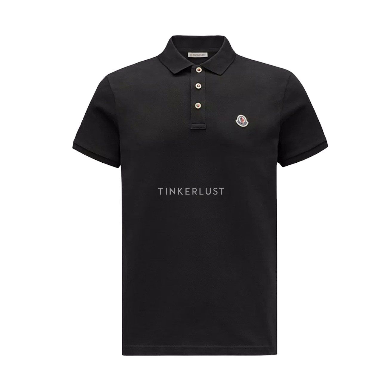 pakaian atasan kaos Moncler Men Logo Patch Polo Shirt in Black Cotton Piquet Tinkerlust