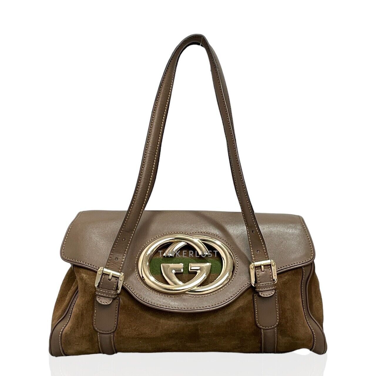 tas shoulder bag Gucci Interlocking G Flap Suede Leather Brown Shoulder Bag Tinkerlust