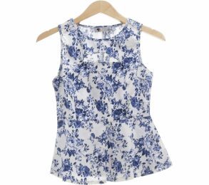 Temt White & Blue Floral Sleeveless