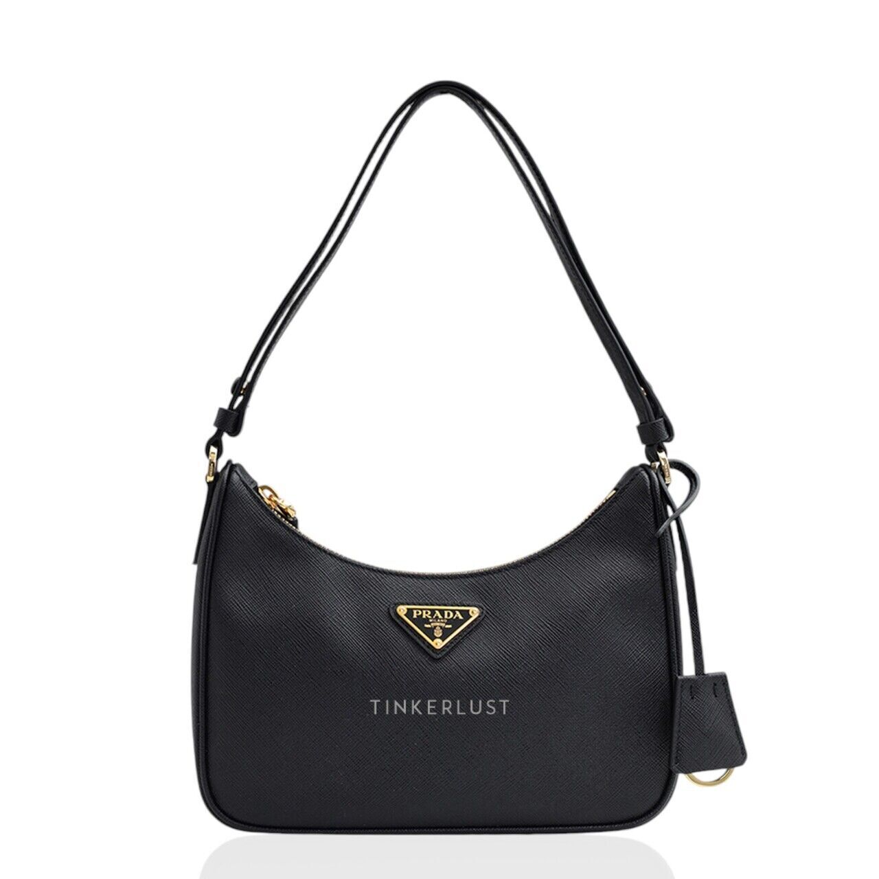 tas shoulder bag Prada Mini Re Edition in Black Saffiano Leather Shoulder Bag Tinkerlust