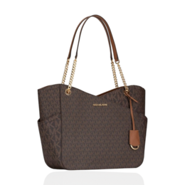 Michael Kors Brown Jet Set Travel Large Chain Signature Brown GHW Tote Bag