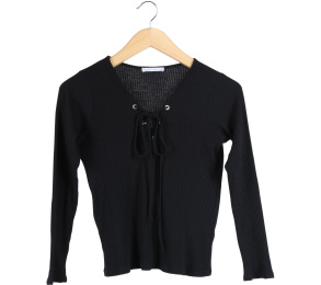 Zara Black Lace Up Blouse