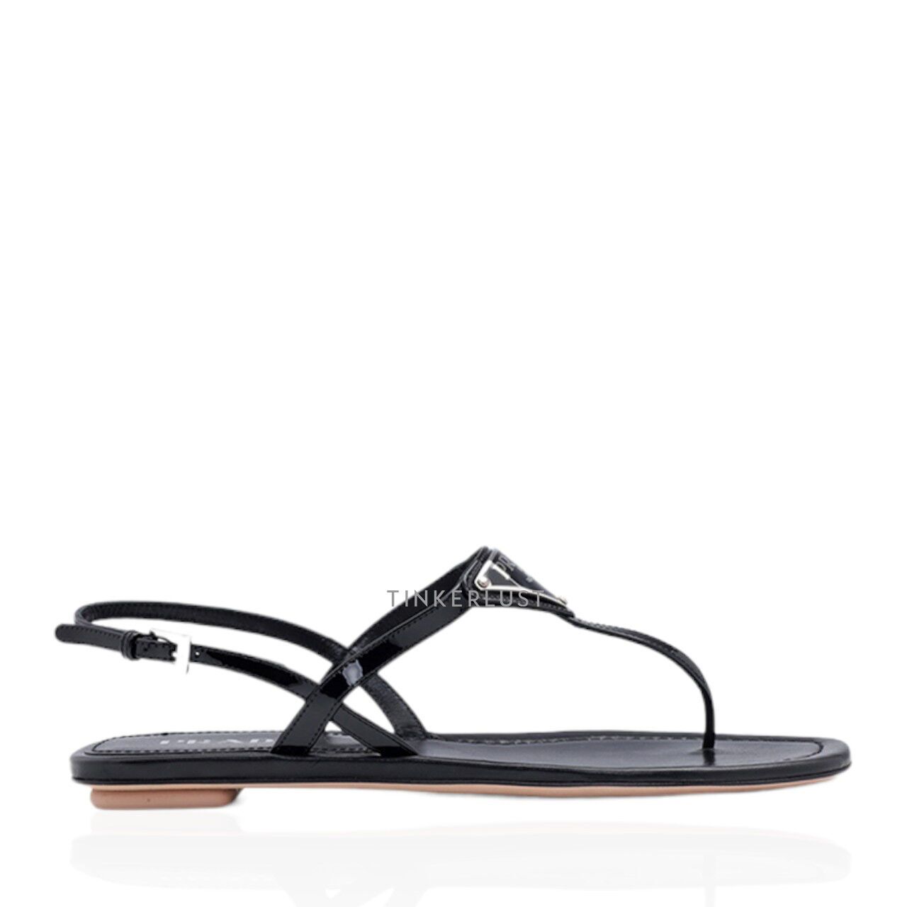 sepatu sandals PRADA Thong Sandals in Black Patent with Triangle