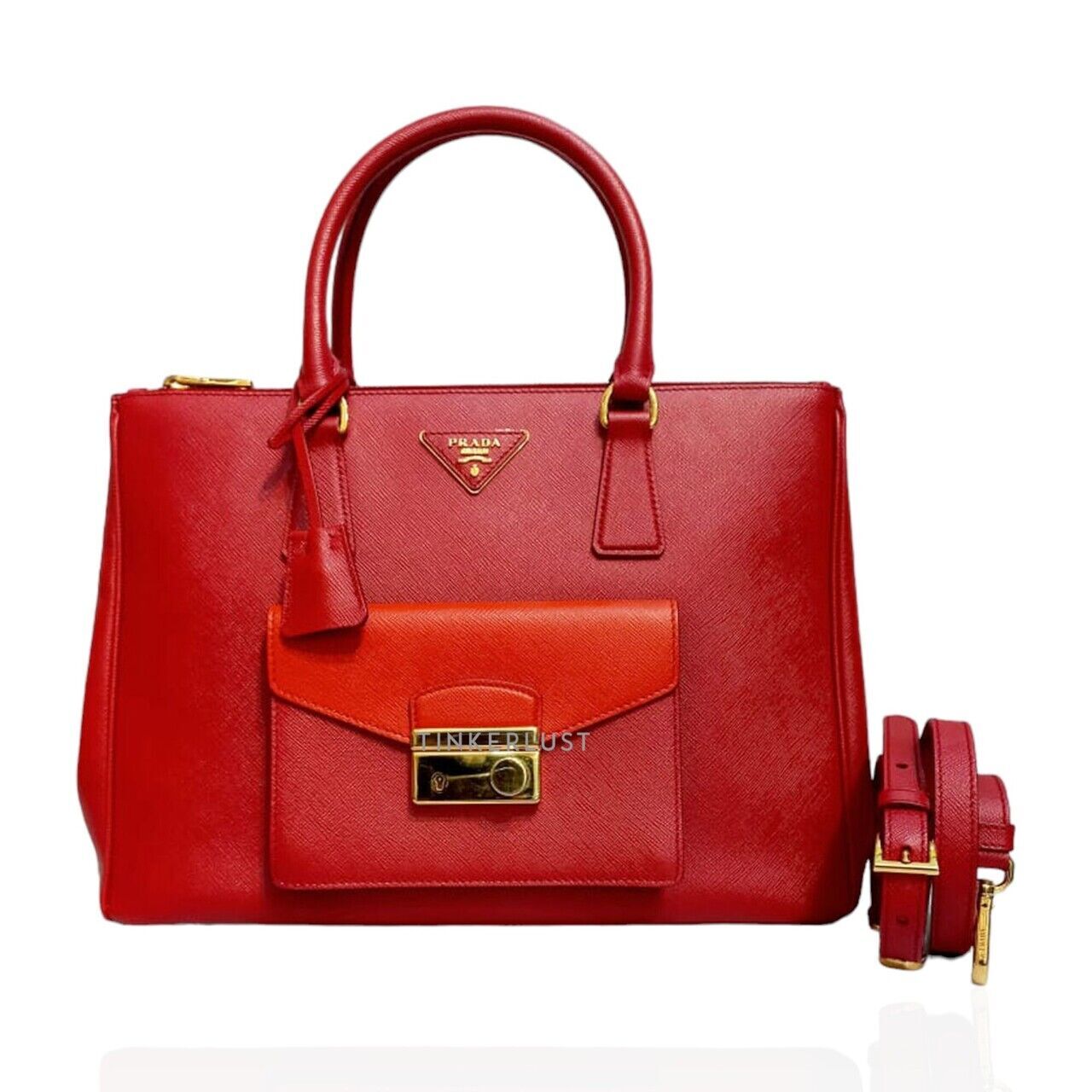 tas satchel Prada BN2674 Red Saffiano Lux GHW Satchel