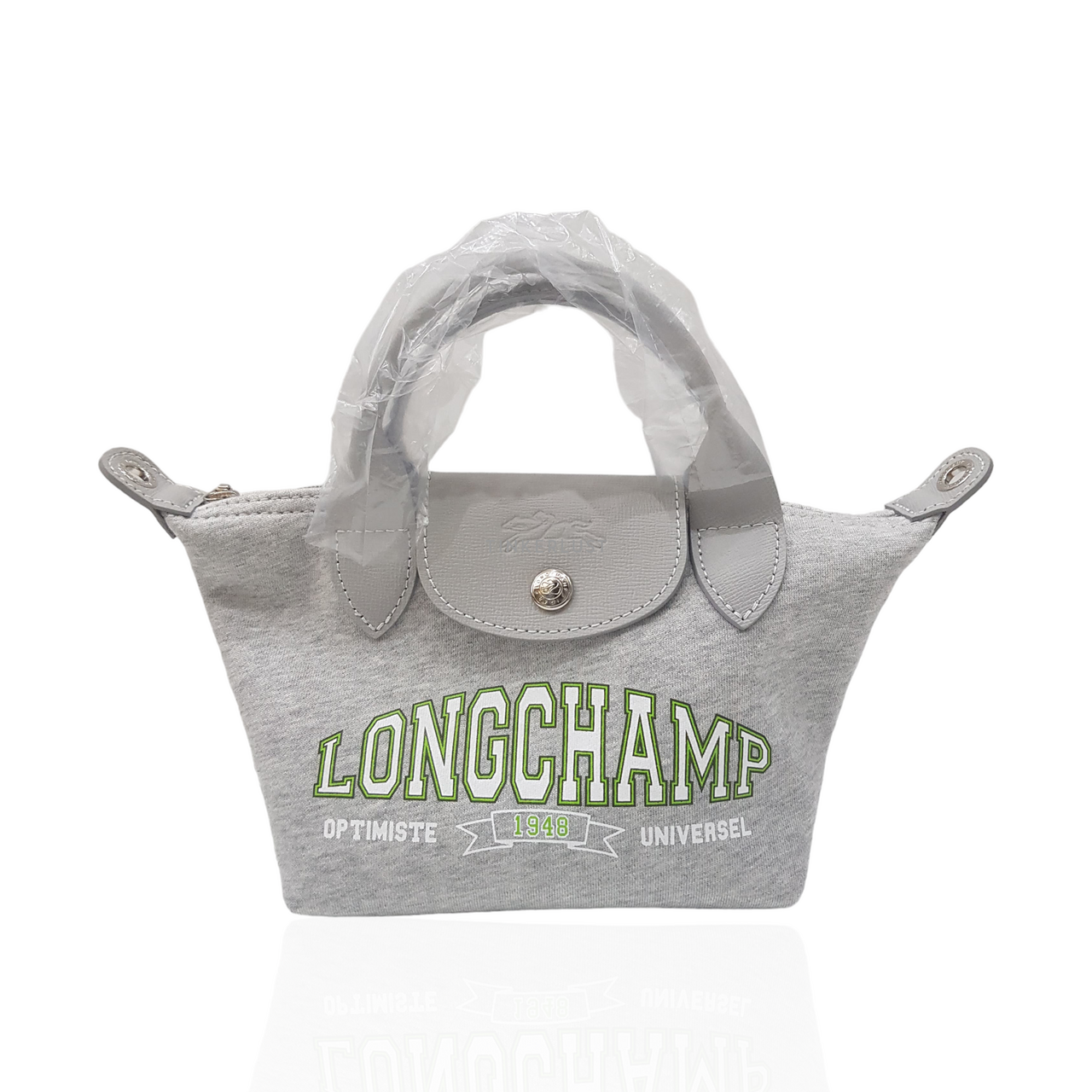 tas satchel Longchamp Neo XS University Logo Gris Grey Satchel Tinkerlust