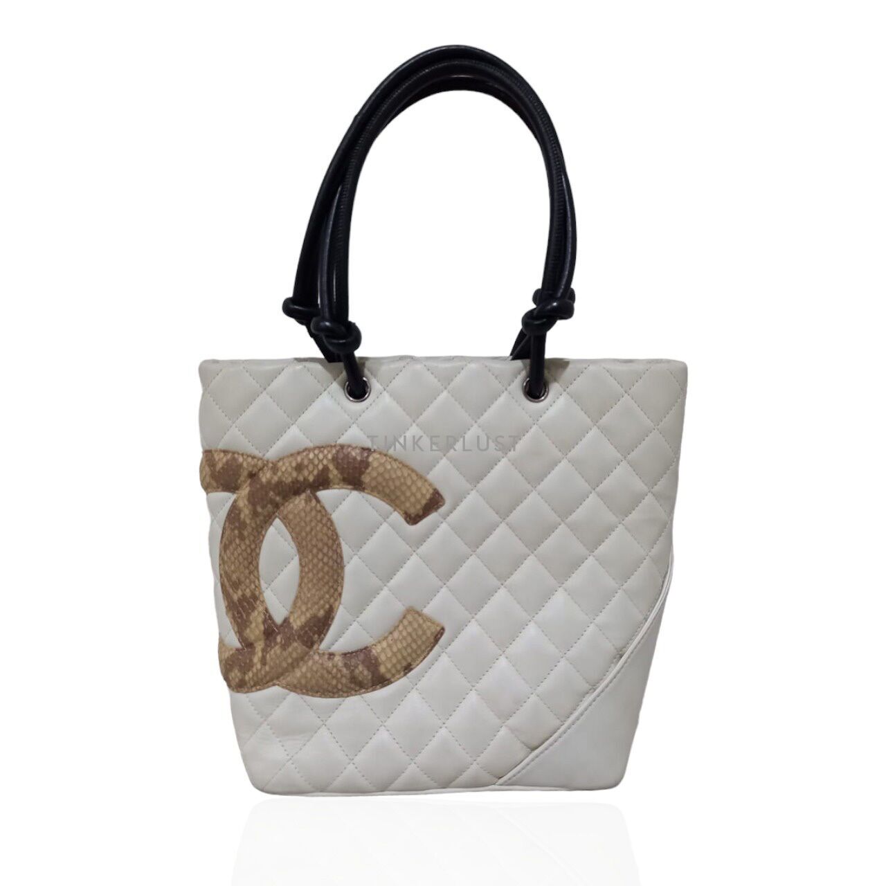 tas tote-bag Chanel Cambon Phyton White Quilted Leather #9 Tote Bag