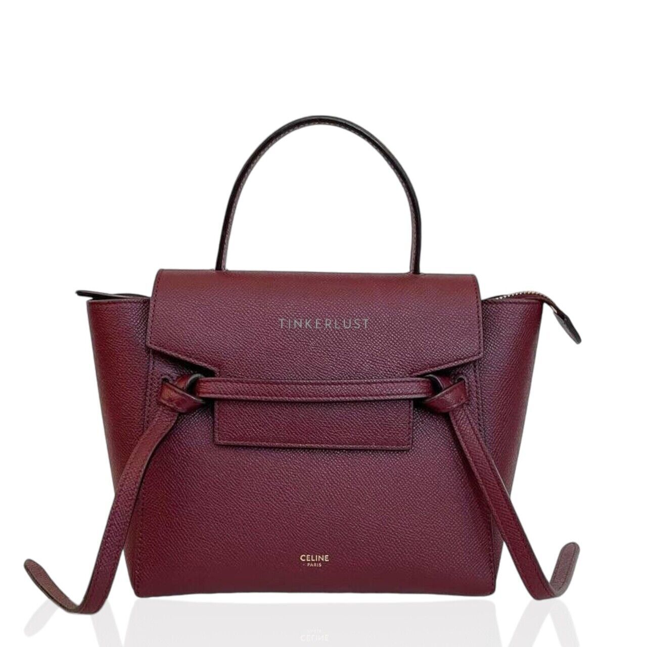 tas satchel Celine Nano Belt Burgundy Red Grained Ghw 2019 Satchel Tinkerlust