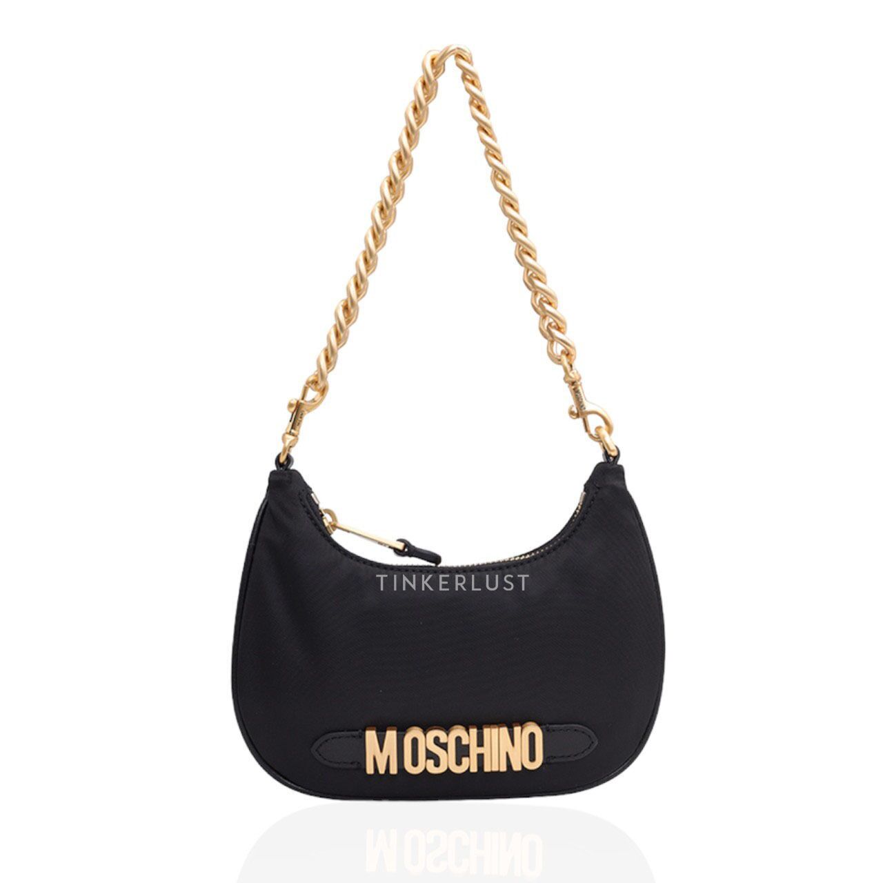 tas shoulder bag Moschino Small Lettering Logo Hobo Black GHW Shoulder Bag Tinkerlust