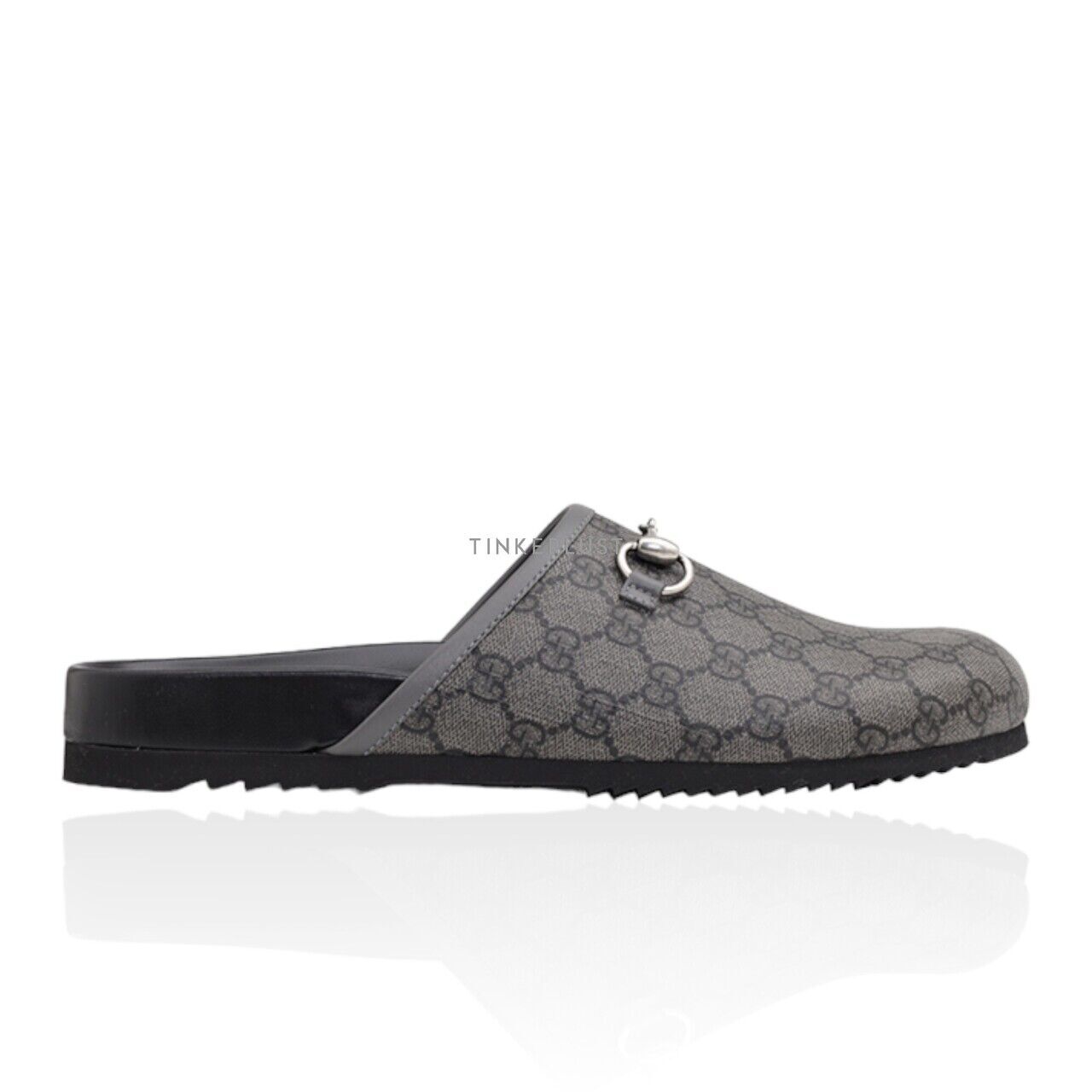 sepatu sandals Gucci Horsebit Grey GG Supreme Mules Sandals