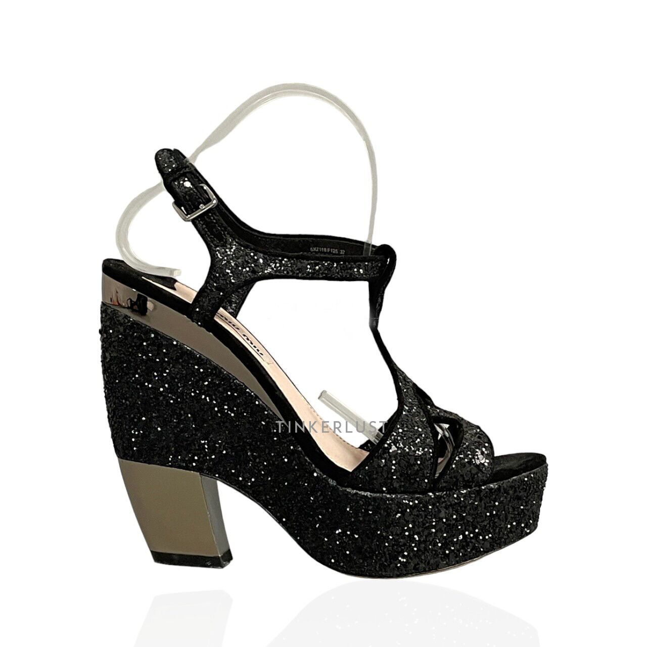 Miu shops miu black platform heels