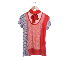 Tory Burch Orange Patterned White Dark Blue Blouse