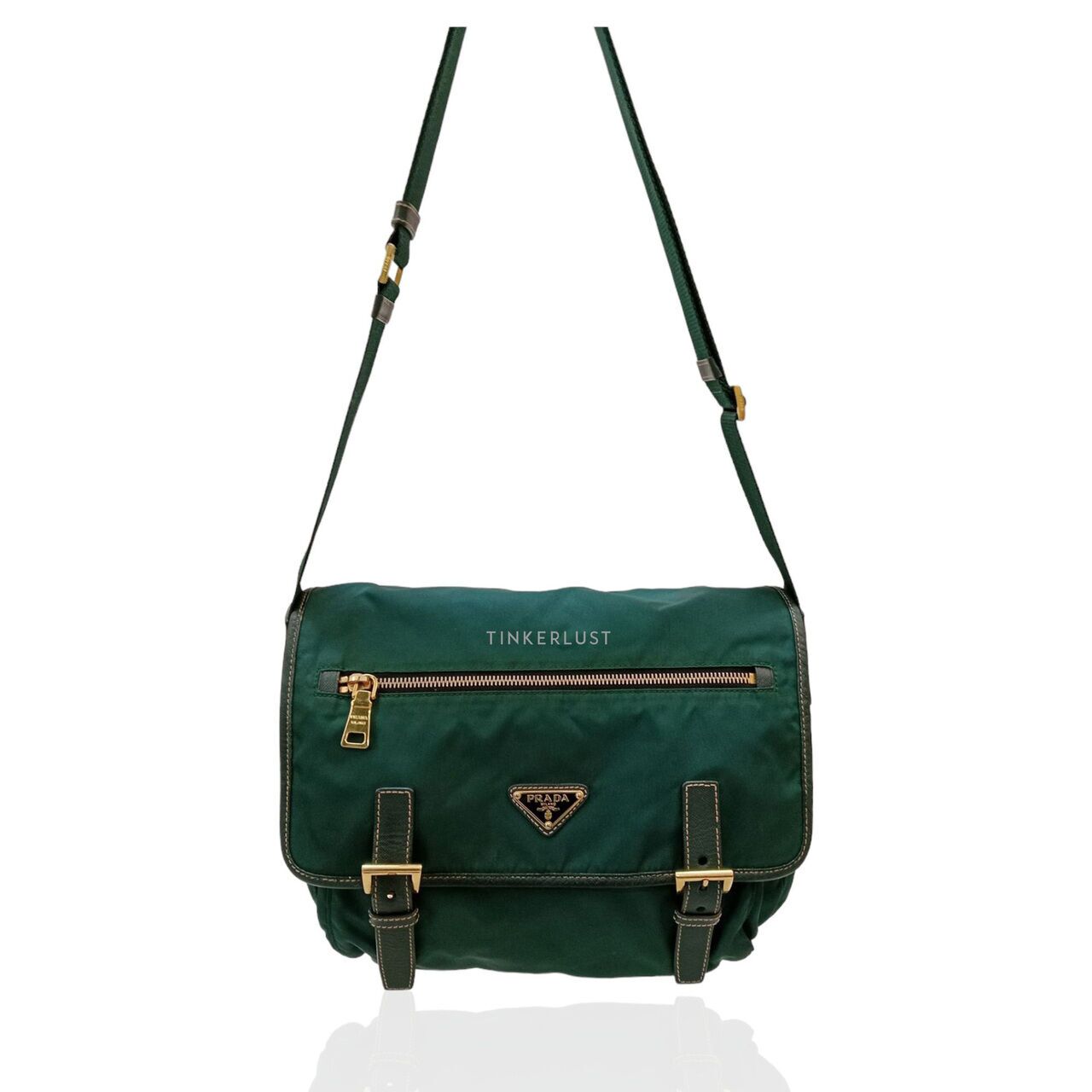 tas shoulder bag Prada Messenger Bag Green Tessuto GHW Shoulder Bag Tinkerlust