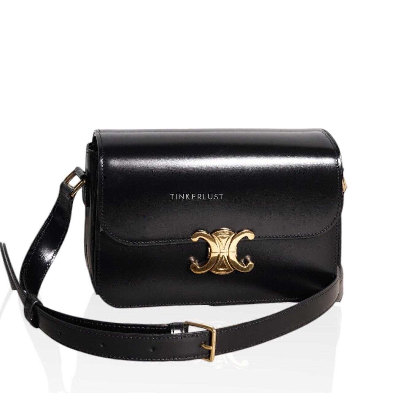 tas shoulder-bag Celine Medium Triomphe Bag in Black Shiny