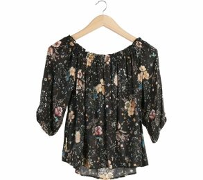 Stradivarius Black Floral Bardot Blouse
