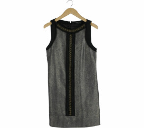 BCBG Maxazria Grey And Gold Beaded Mini Dress
