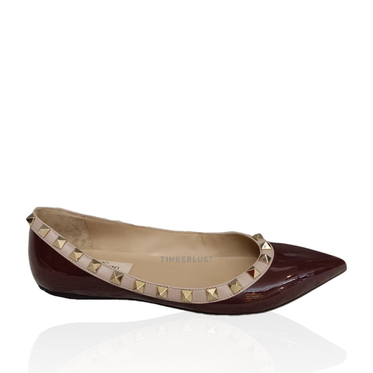 sepatu flats Valentino Garavani Rockstud Ballerina Flatshoes Maroon Patent Flats Tinkerlust