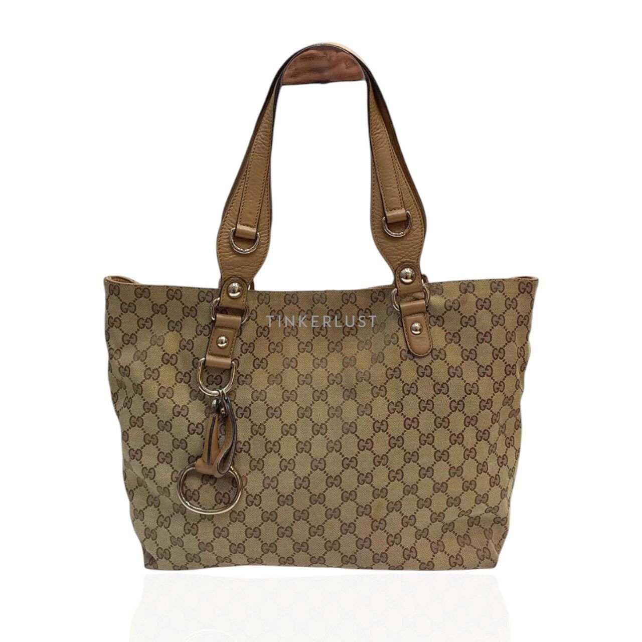 tas tote bag Gucci GG Icon Bit Canvas Leather Beige Tote Bag Tinkerlust