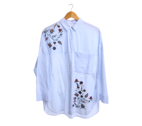 Zara Blue Embroidery Flowers Shirt
