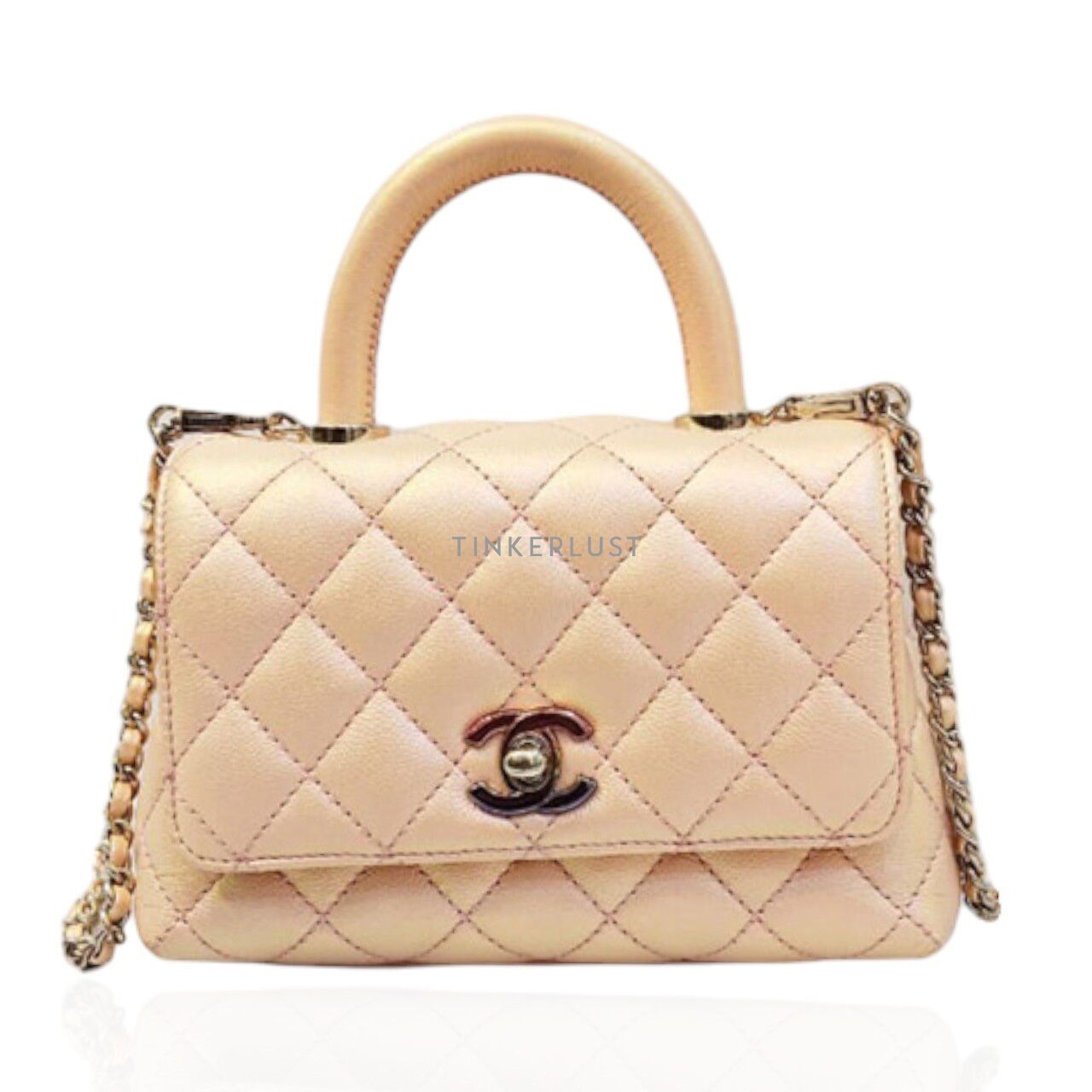 tas satchel Chanel Coco Handle Mini Pink Caviar Chip Satchel Tinkerlust