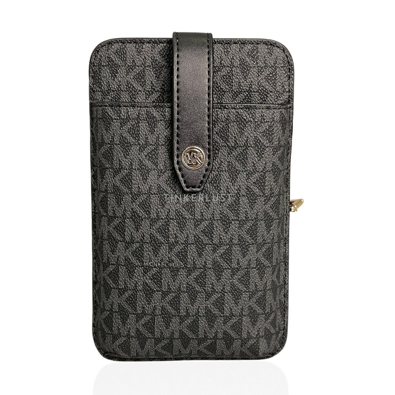 tas sling bag Michael Kors 35R3GTVC2B Jet Set Travel Phone with Card Holder in Signature Black Leather Sling Bag Tinkerlust