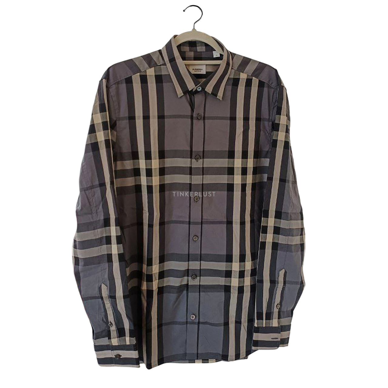 pakaian atasan kemeja Burberry Nelson Men Shirt Longsleeve in Charcoal Grey Black T Shirt Tinkerlust