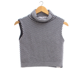Zara White & Black Turtle Neck Pattern Sleeveless
