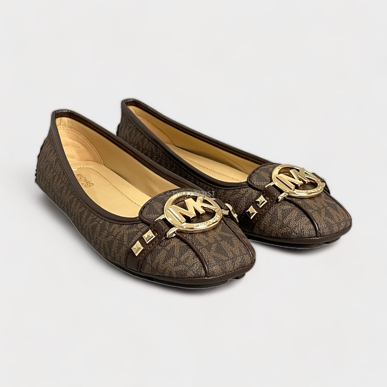 sepatu flats Michael Kors Fulton Signature Brown Studs Leather Flats Tinkerlust