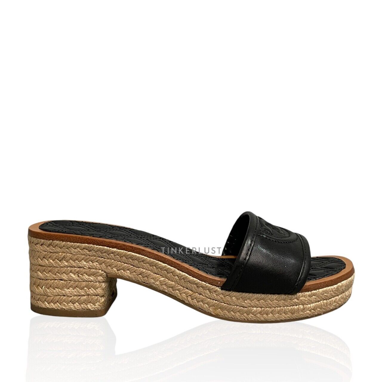 sepatu sandals Tory Burch Fleming Espadrille Black Slides Tinkerlust