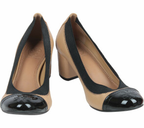 Tory Burch Beige And Black Gabby Pump Heels