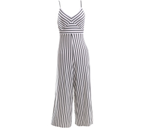 Stradivarius White & Black Striped Jumpsuit
