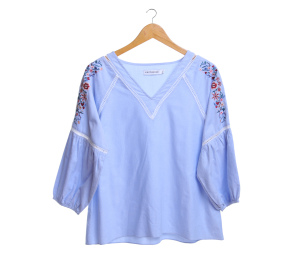 Cotton Ink Light Blue Floral V-Neck Blouse