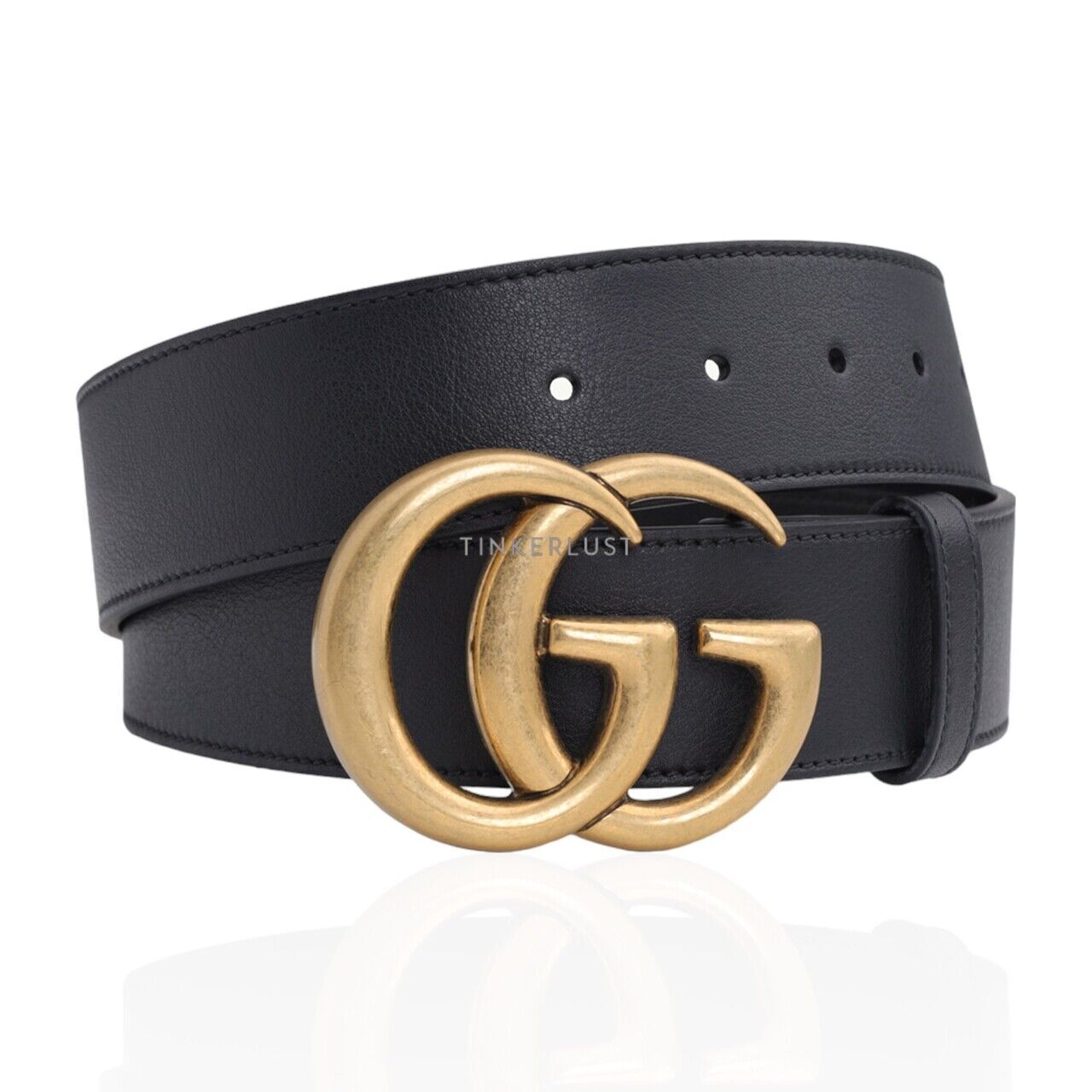 aksesoris ikat pinggang Gucci Men Double G Belt 4cm in Black Leather GHW Tinkerlust