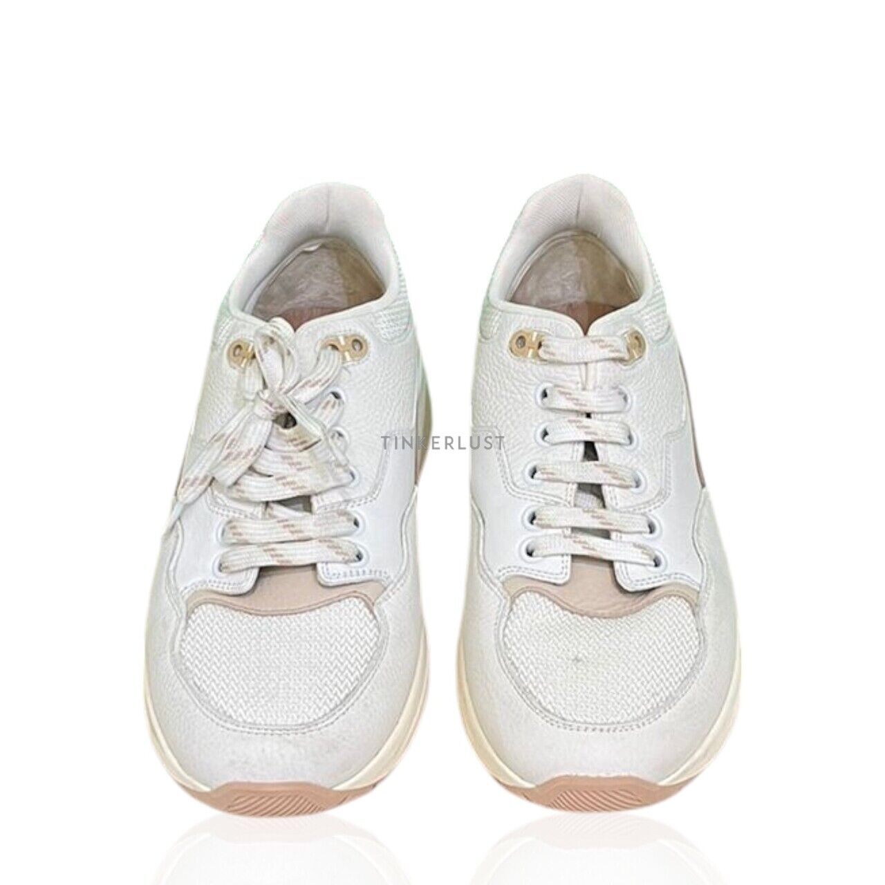 【関税&送料込】Salvatore Ferragamo Ivory Leather Sneakers sepatu sneakers Salvatore Ferragamo Ivory Leather Sneakers