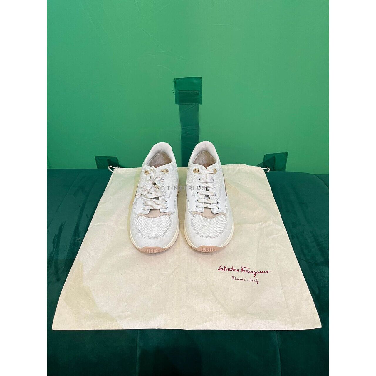 sepatu sneakers Salvatore Ferragamo Ivory Leather Sneakers
