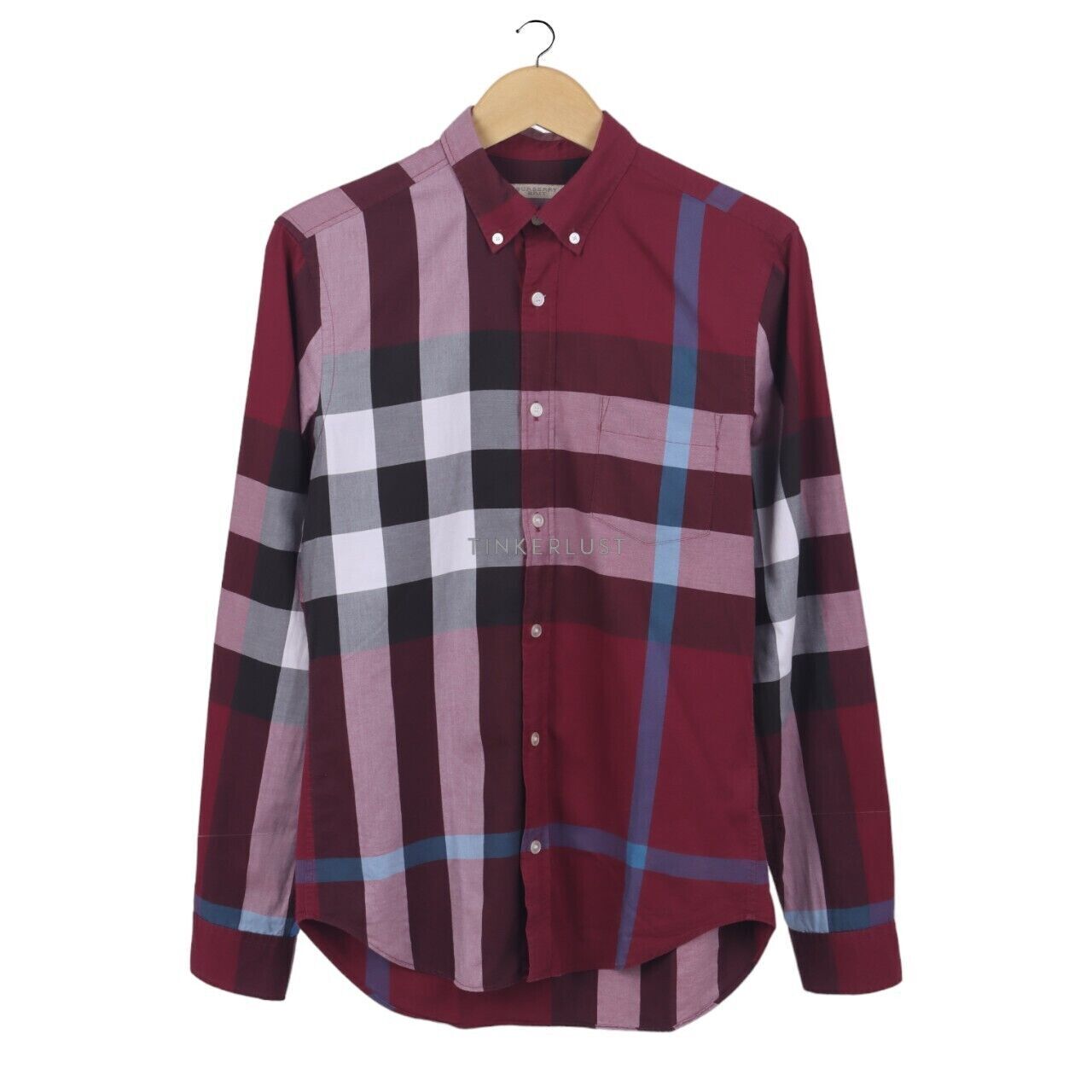 pakaian atasan kemeja Burberry Maroon Plaid Shirt Tinkerlust
