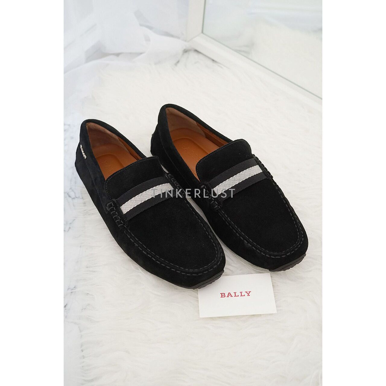 sepatu loafers Bally Men Driver Pearce in Black Suede with Trainspotting Stripe Loafers Tinkerlust