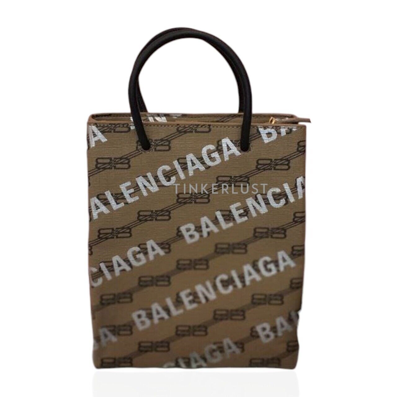 tas satchel Balenciaga Shopping Tote Bag With Longstrap All Over Logo in Brown Satchel Tinkerlust