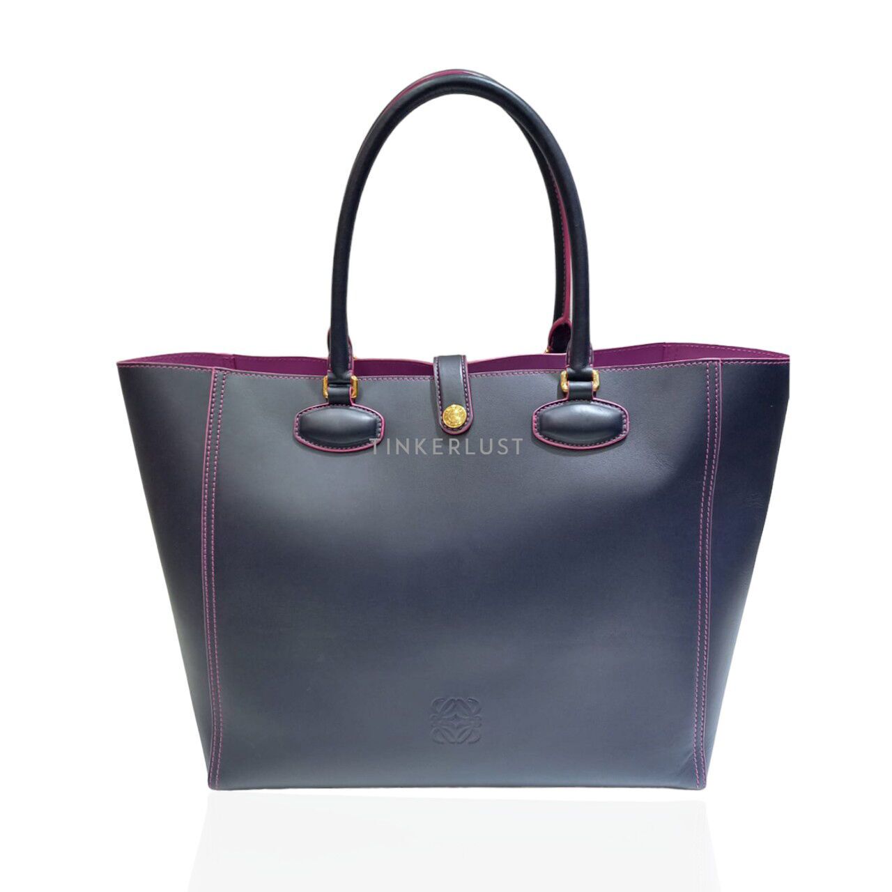 tas tote-bag Loewe Leo Leather Navy List Pink Tote Bag