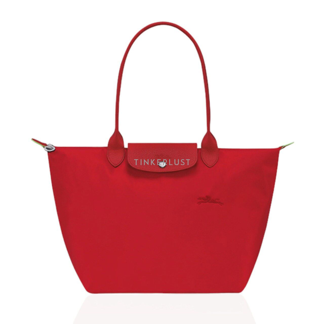 tas shoulder bag Longchamp Large Le Pliage Green Shoulder Bag in Tomato Recycled Canvas Tinkerlust
