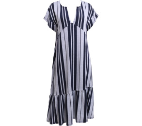 Zara Grey & Dark Blue Striped Midi Dress