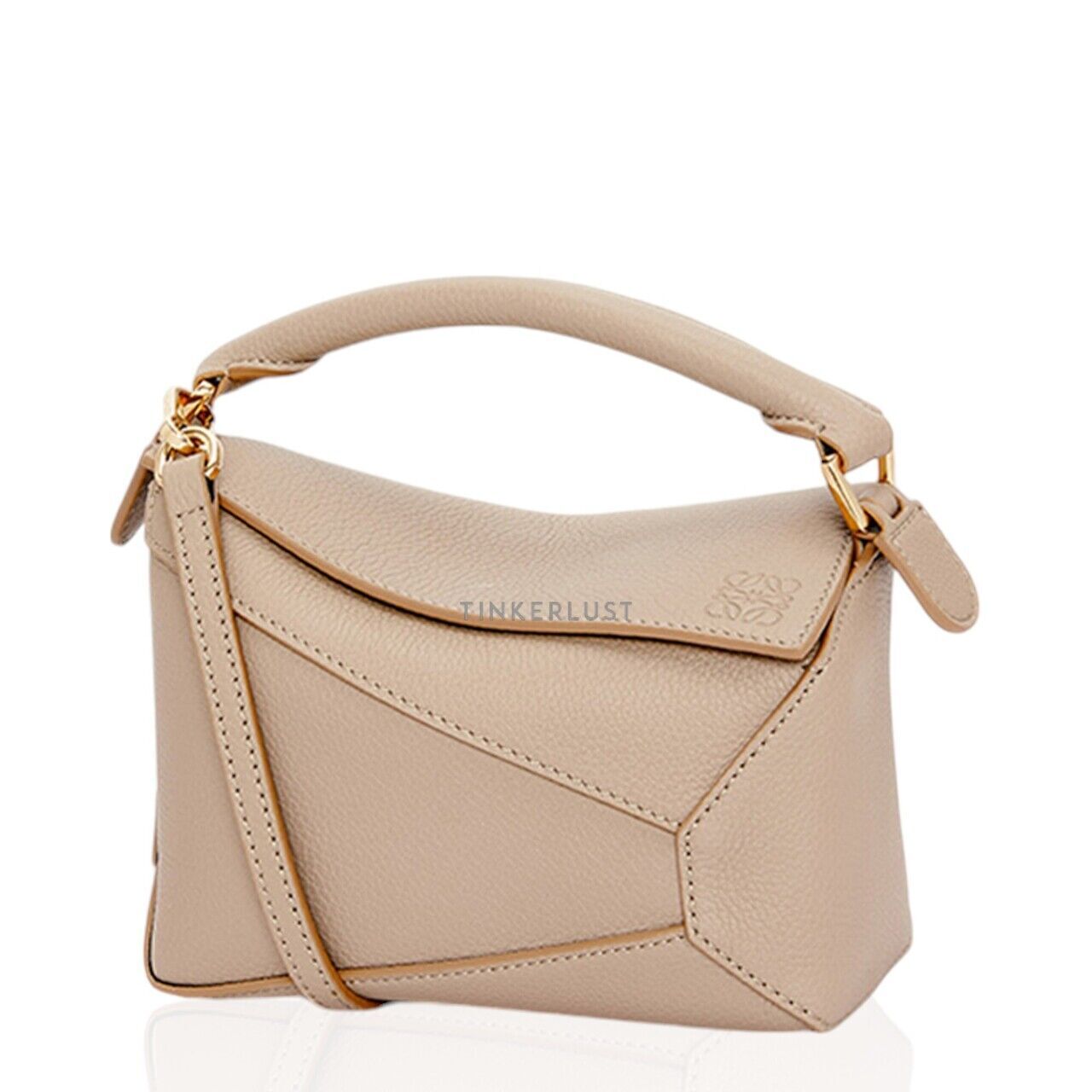 tas satchel Loewe Mini Puzzle Bag in Sand GHW Soft Grained Calfskin Satchel Bag Tinkerlust