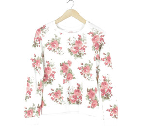 Off White And Pink Floral Sweater